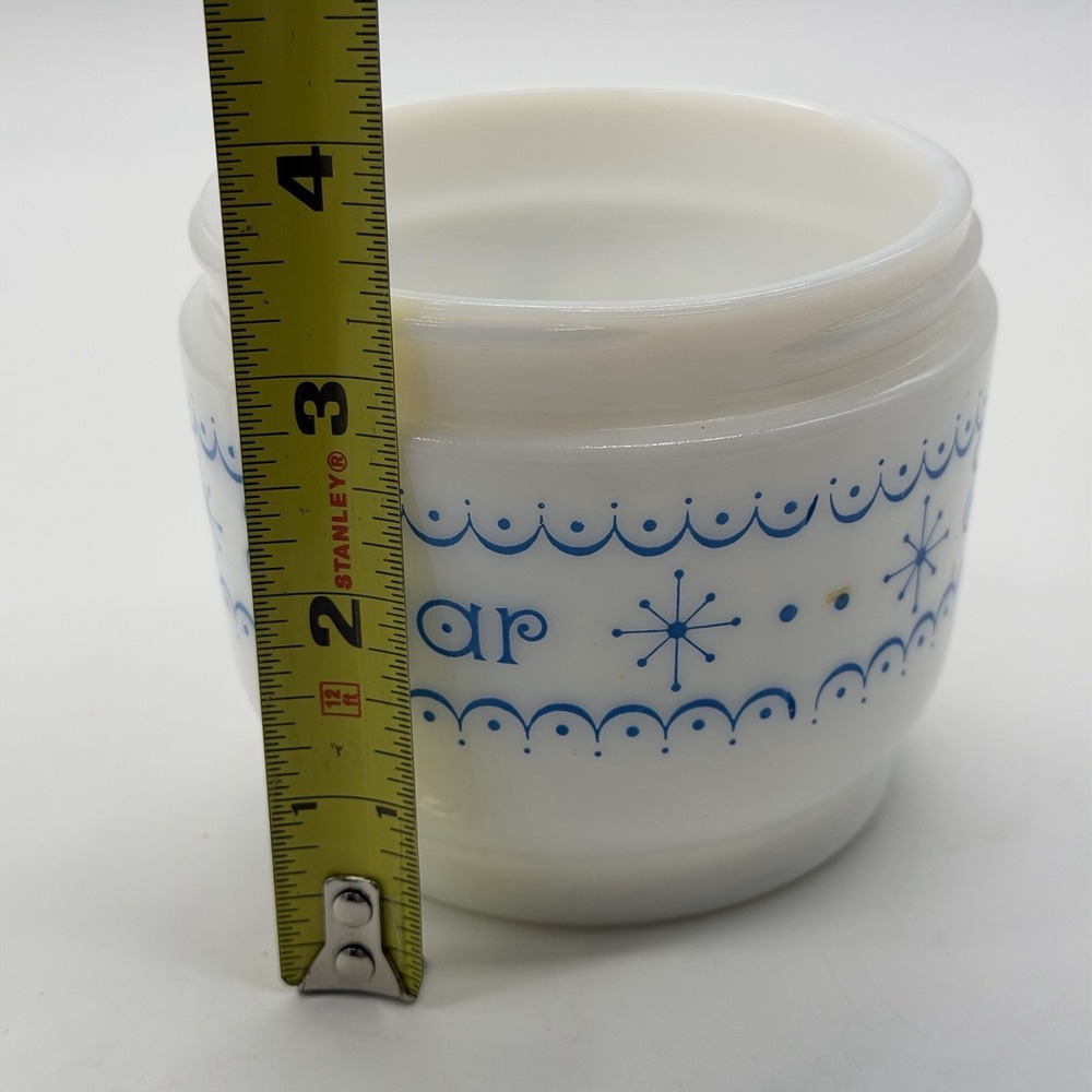 VTG GEMCO Milk Glass Blue Snowflake Garland Pattern Sugar‎ Container Atomic MCM - Picture 7 of 7